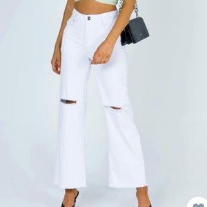 Princess Polly Cece Hammer Wide Leg Knew Rip Jeans White Denim